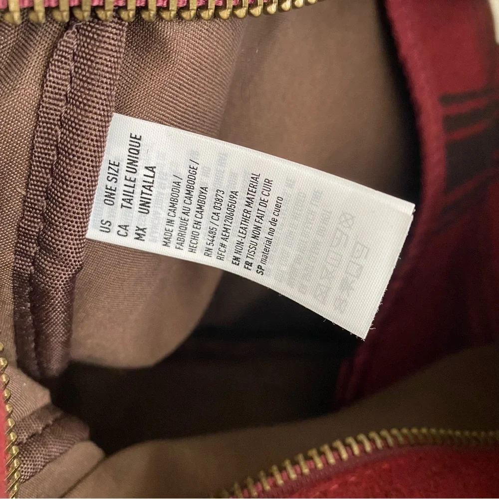 American Eagle Outfitters Red Plaid Duffel Tote with Brown Trim new